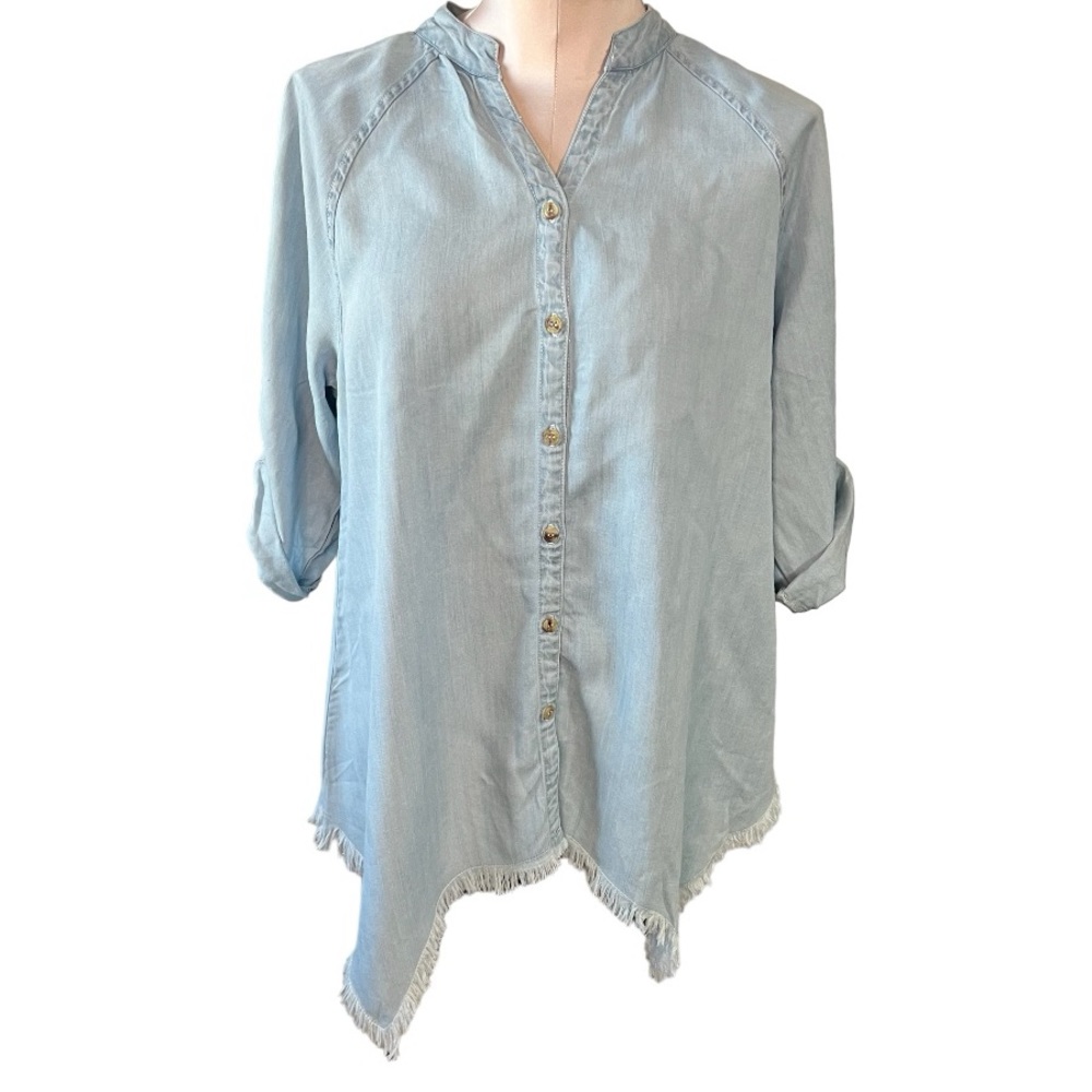 NWT Hester & Orchard Bohemian Super Soft, Jean Shirt with Ragged Hem, Sz…